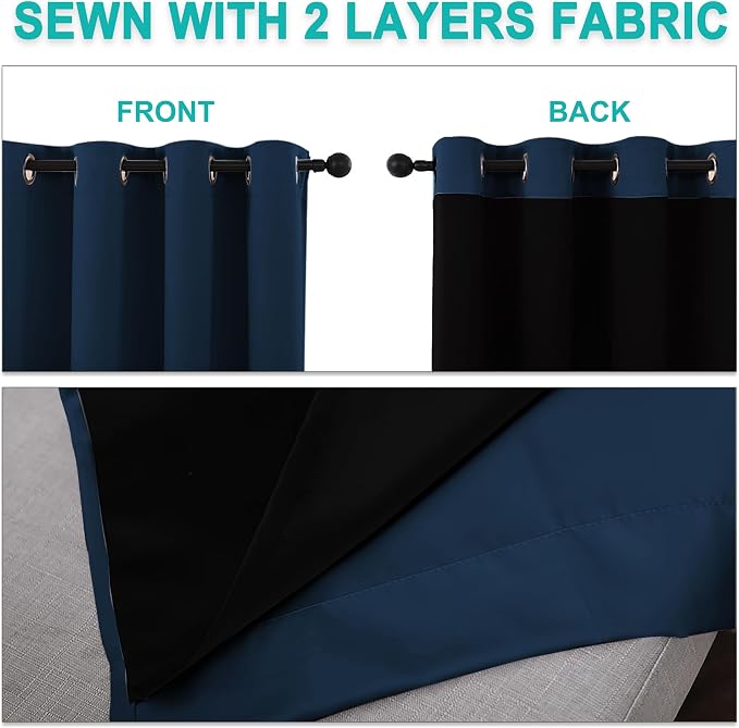 NICETOWN Moroccan Blue 100% Blackout Curtains 2 Panels