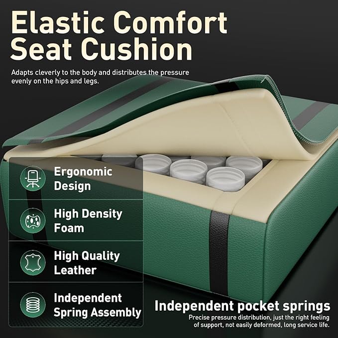 HLDIRECT Gaming Chair, Ergonomic Video Game Seat with 360° Swivel & Lumbar Massage, Computer Chair PU Leather Cushion for Adults Home/Office Use (Black & Green)