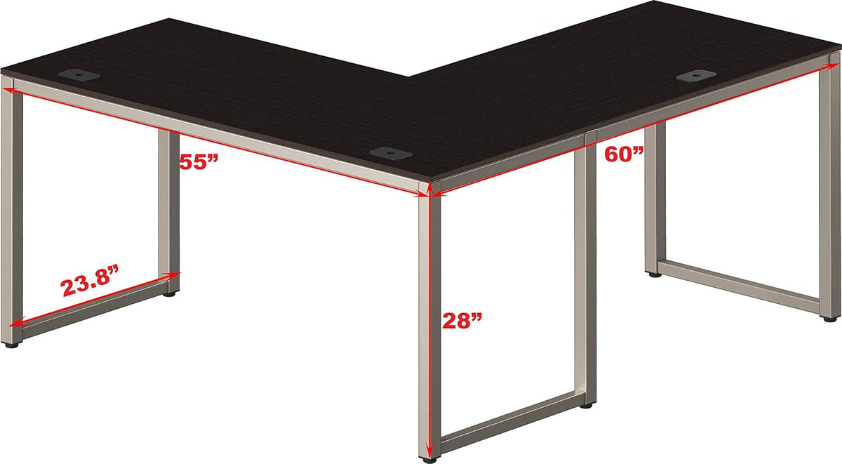 SHW 55 x 60 Inches Commercial-Grade L-Shape Corner Office Computer Desk, Espresso