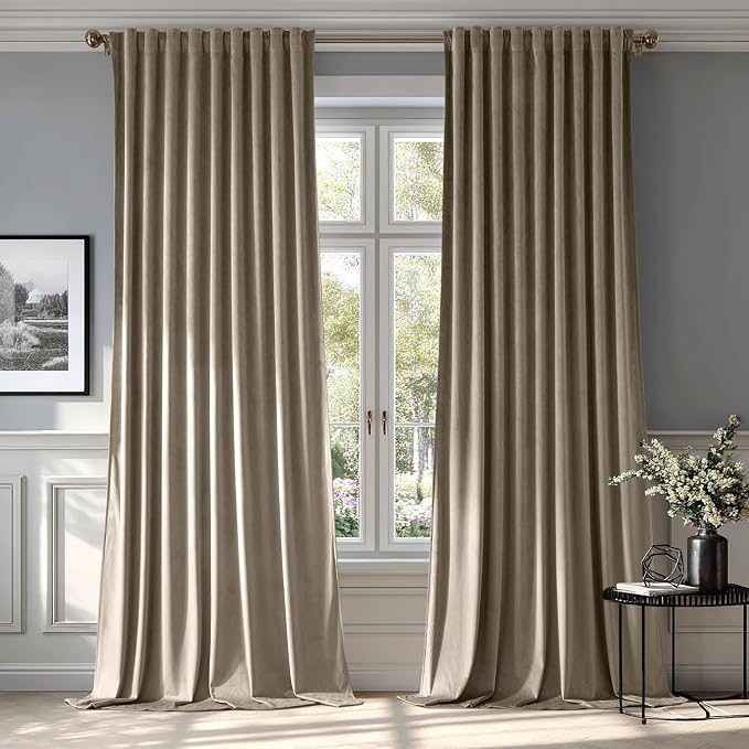 MIULEE Taupe Velvet Curtains 90 inches