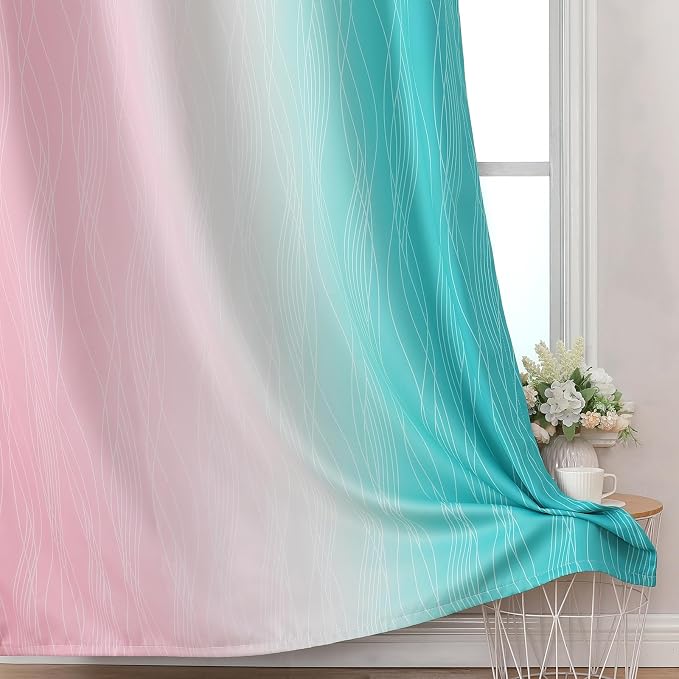 Estelar Textiler Pink and Teal Blackout Curtains 45 Inch Length, Full Light