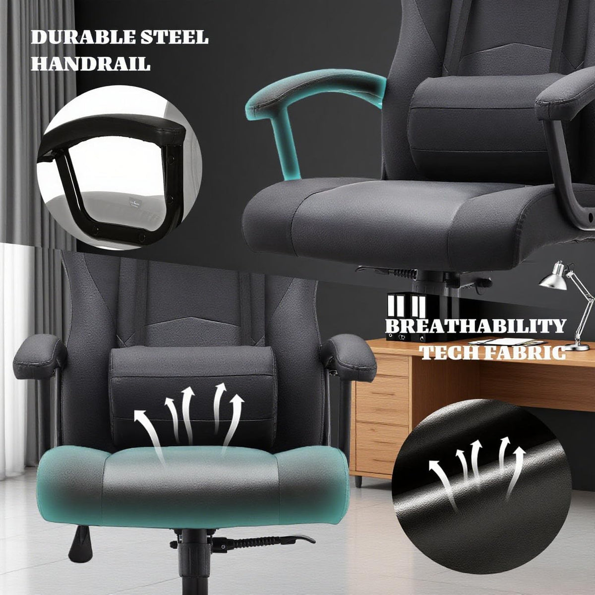 Ergonomic Office Chair High Back Desk Chair Height Computer Chair Big and Tall Office Chair with Adjustable Headrest and Lumbar Support Black