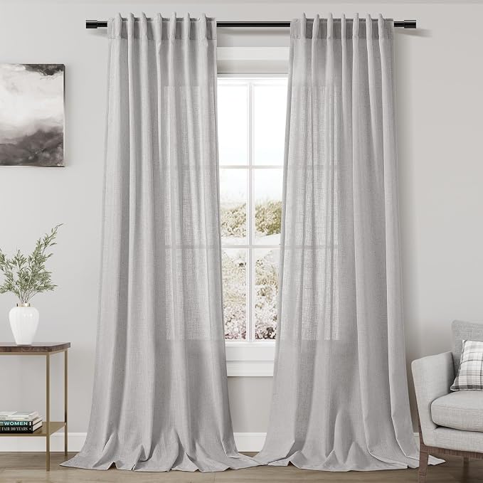 Grey Linen Curtains 108 Inches Long 2 Panels Set