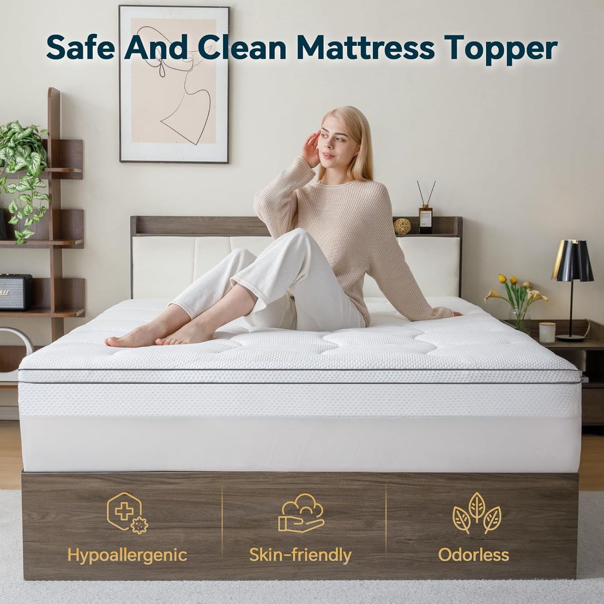 4 Inch Memory Foam Mattress Topper Queen Size - Dual Layer 3 Inch Cooling Gel Memory Pad and 1 Inch Pillow Top Mattress Cover for Back Pain - 60" x 80" x 4"