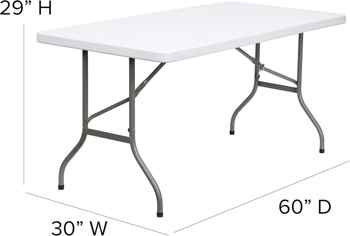 Flash Furniture Elon 5' Rectangular All-Occasion Plastic Folding Event Table, Foldable Portable Banquet Table for Indoor/Outdoor Events, White