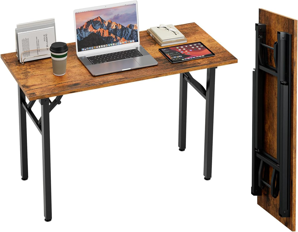 TEMI Small Computer Desk Folding Table - 43.3" Foldable Office Desk, No Assembly, Perfect for Small Spaces in Bedroom, Dorm, or Apartment, Portable Mini Desk or Study Table with Compact Design, Brown
