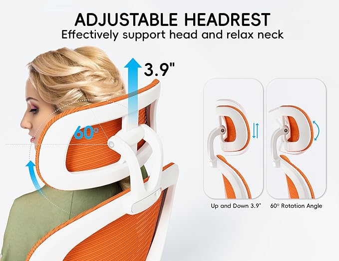 TRALT Office Chair - Ergonomic Office Chair with Back Support, Home Office Desk Chairs, 330lbs Wide Seat Big and Tall Office Chairs with Headrest, Comfy Desk Chairs (Orange)