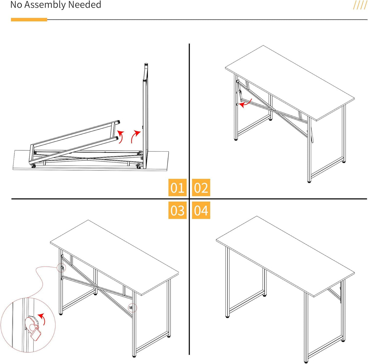 47 inch Folding Computer Desk, Writing Gaming Computer Camping Table, No Assembly Required Home Office Desk, Rustic Brown
