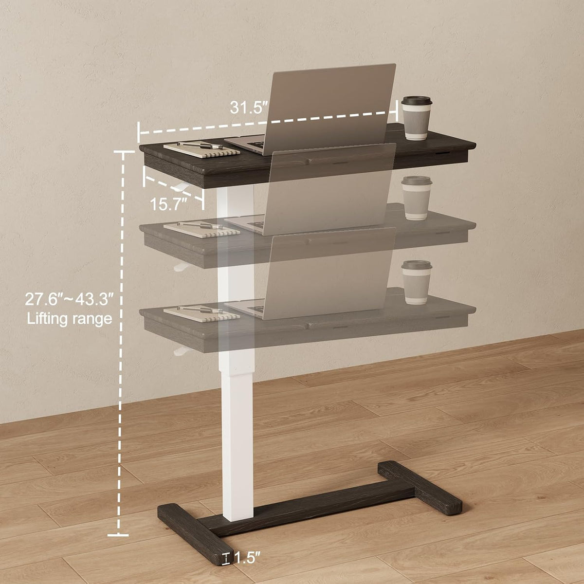 Solid Wood Overbed Bedside Table with Wheels,Tilt Top Hospital Bed Table Adjustable Over The Bed,Rolling Bed Desk for Hospital and Home Use (Black)