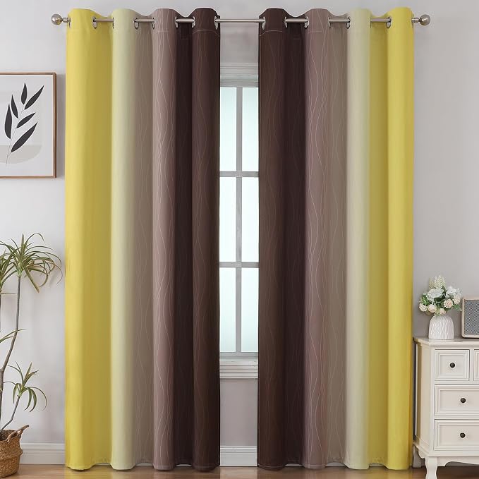 Estelar Textiler Brown and Yellow Blackout Curtains