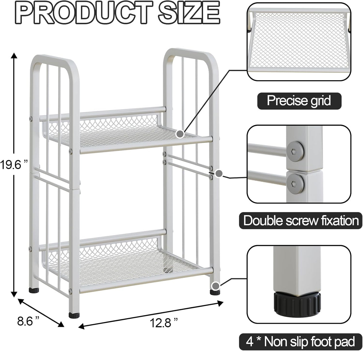 Bookshelf Storage Shelf Bookcase Freestanding Storage Stand for Living Room, Bedroom, Kitchen, Rust Resistance Easy Assembly Free Combination Multi-Functional Organizer (2 Tiers, White)