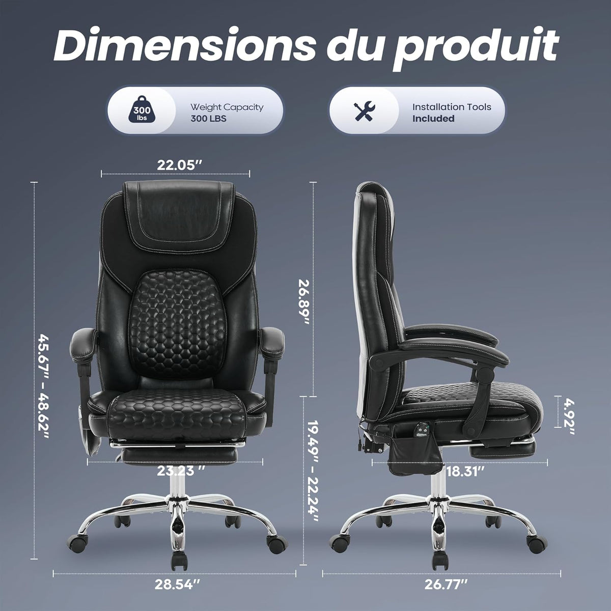 2-Pack Massage Office Chair with Heat and Footrest, Ergonomic Reclining Leather Executive Computer Desk Chair with Wheels, Big and Tall Adjustable Chair for Home Office and Gaming, 300 lbs Support