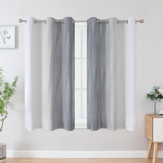 Estelar Textiler Grey and Greyish White Blackout Curtains 54 Inch Length