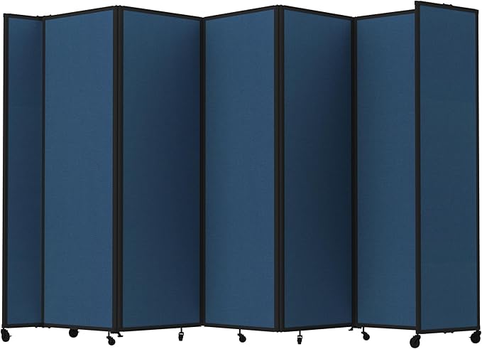 Versare Room Divider 360 Portable Wall Partition | Folding Panels | Large Freestanding Divider | Locking Wheels | Temporary Room Separator | 14' x 7'6'', Navy Blue