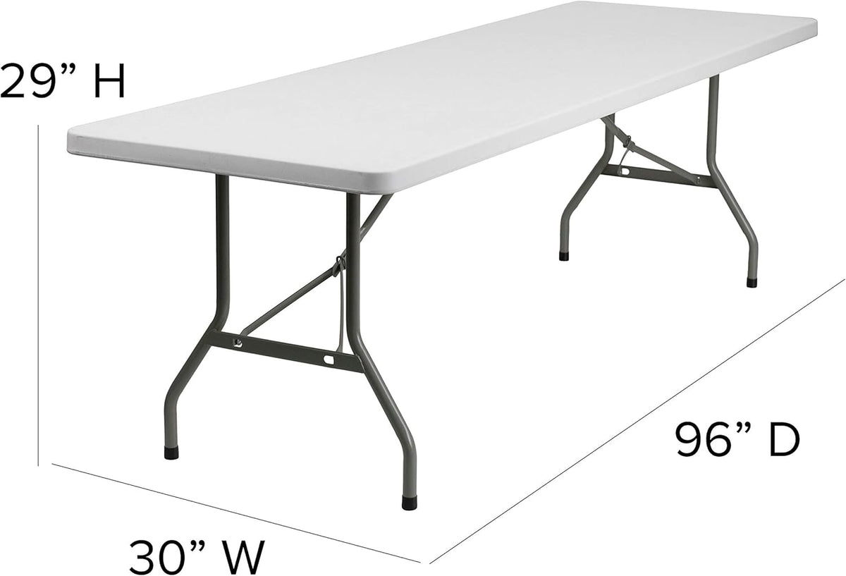 Flash Furniture Elon 8' Rectangular All-Occasion Plastic Folding Event Table, Foldable Portable Banquet Table for Indoor/Outdoor Events, White