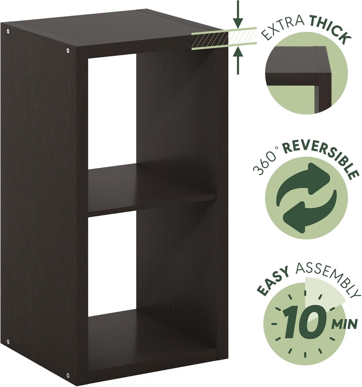 Furinno Cubicle Open Back Decorative Cube Storage Organizer, 2-Cube, Black Dark Oak