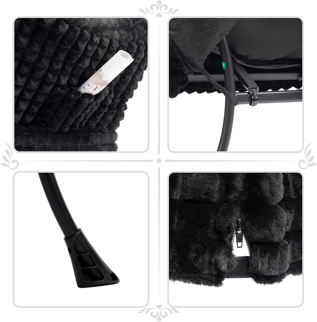HollyHOME Fabric Lazy Chair with Foldable Ottoman, Accent Comfy Lounge Arm Chair and Folding Footrest Stool Set, Leisure Sofa Reading Chair and Footstool for Living Room, Bedroom, Dorm, Faux-Fur Black