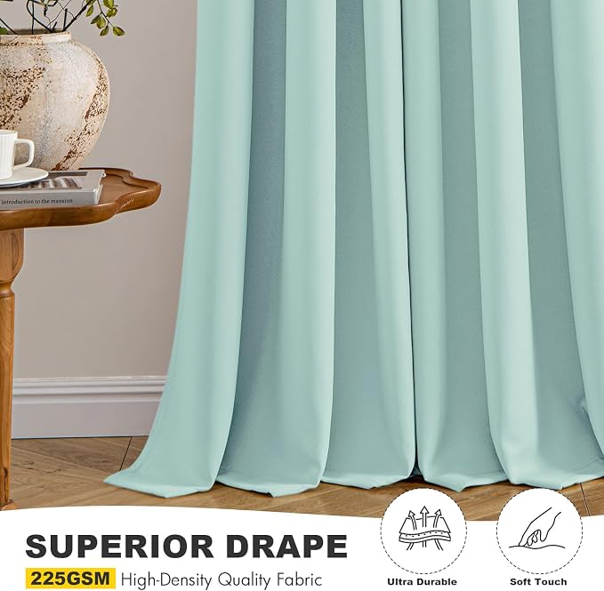 MIULEE Aqua Blackout Curtains for Bedroom Living Room 63 Inches Long 2 Panels