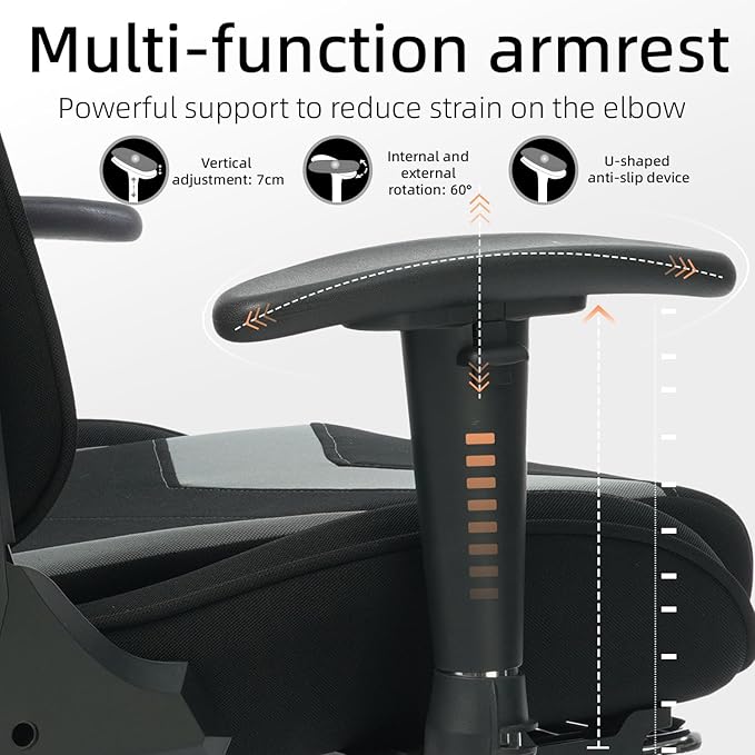 Ergonomic Fabric Gaming Chair with Footrest and Lumbar Support Racing Office Chair Adult-Specific Computer Gaming Chair Wrinkle-Resistant.(1005-gray)