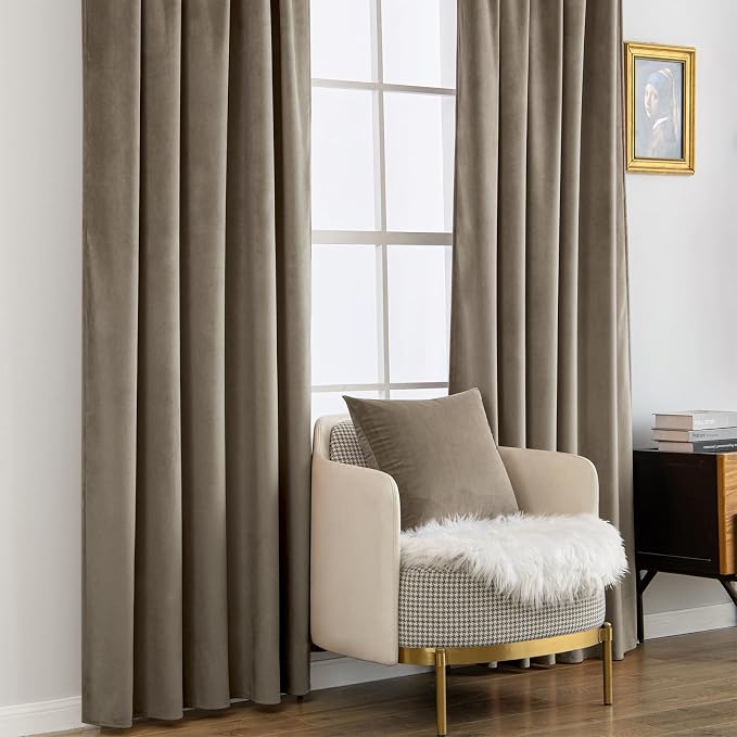 MIULEE Taupe Velvet Curtains 90 inches