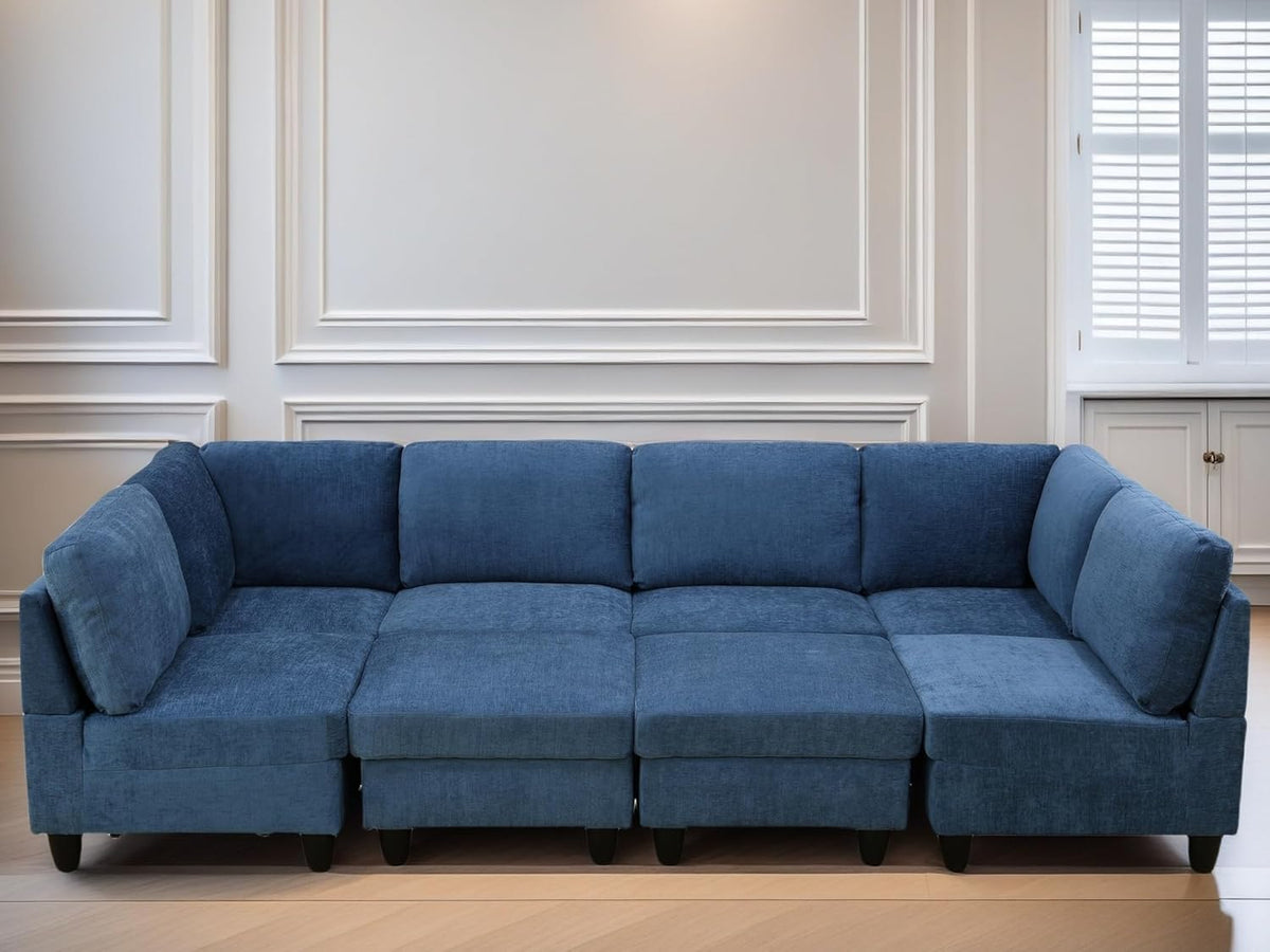 U Shaped Sectional Couch, Convertible Modular Sectional Sofa with Ottomans, 8 Seat Comfy Corner U Shaped Couch Lounge Modern Modular Couches for Living Room Apartment, Blue