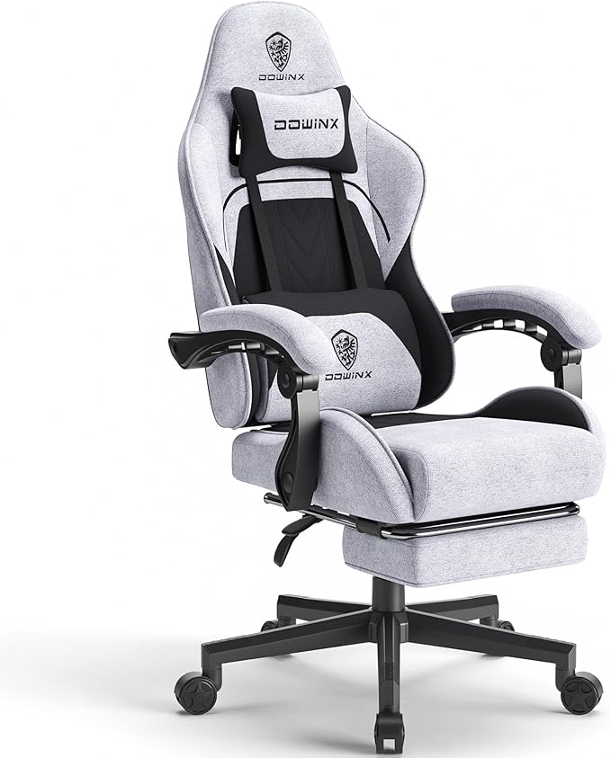Dowinx Gaming Chair with Pocket Spring Cushion, Computer Office Game Chair, Linkage Armrests and Footrest, High Back Ergonomic Computer Chair with Lumbar Support Task Chair with Footrest(Black Grey)