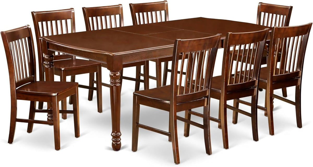East West Furniture DONO9-MAH-W 9 Piece Kitchen Table Set Includes a Rectangle Dining Table with Butterfly Leaf and 8 Dining Room Chairs, 42x78 Inch, Mahogany