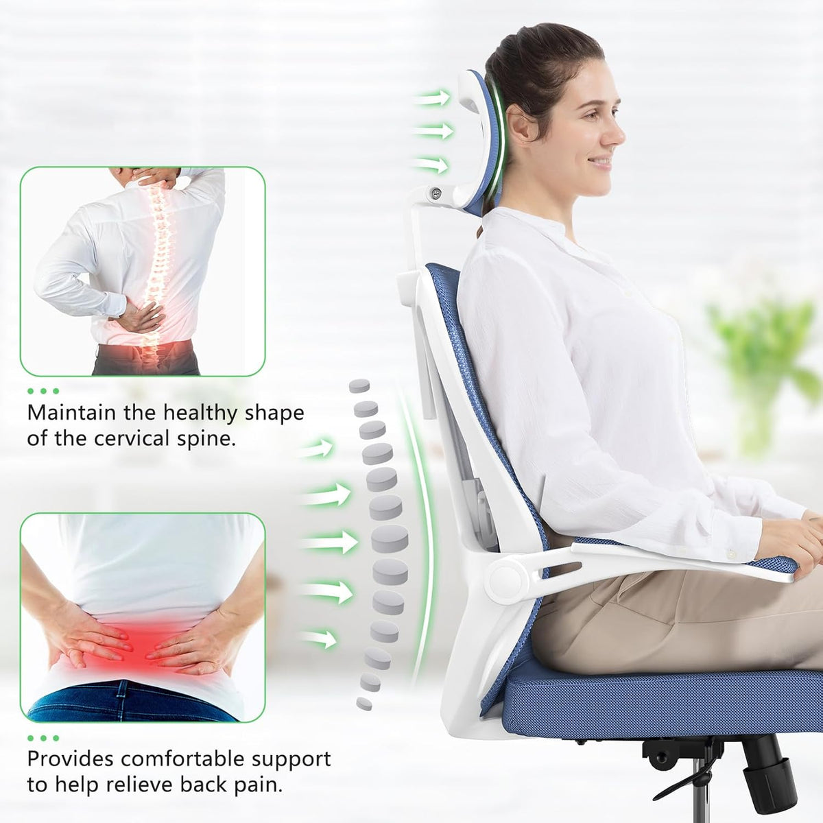 Home Office Chair,Ergonomic Big and Tall Office Desk Chair with Flip-up Arms/Headrest/Adjustable Lumbar Support/Tilt Function/450 lbs Heavy Duty Office Chair-Mesh （Blue）