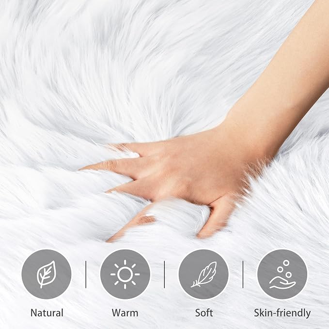 CIICOOL Faux Fur Rug White Fluffy Area Rugs