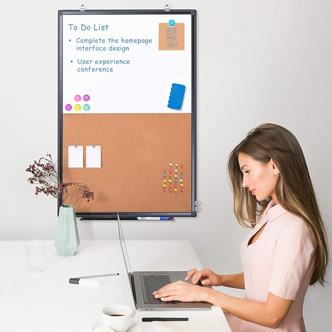 maxtek Combination Board, 36 x 24 Magnetic Whiteboard & Cork Board, Dry Erase Board Bulletin Combo Board for Home Office Classroom, 3' x 2' Wall Mounted Memo Message Board