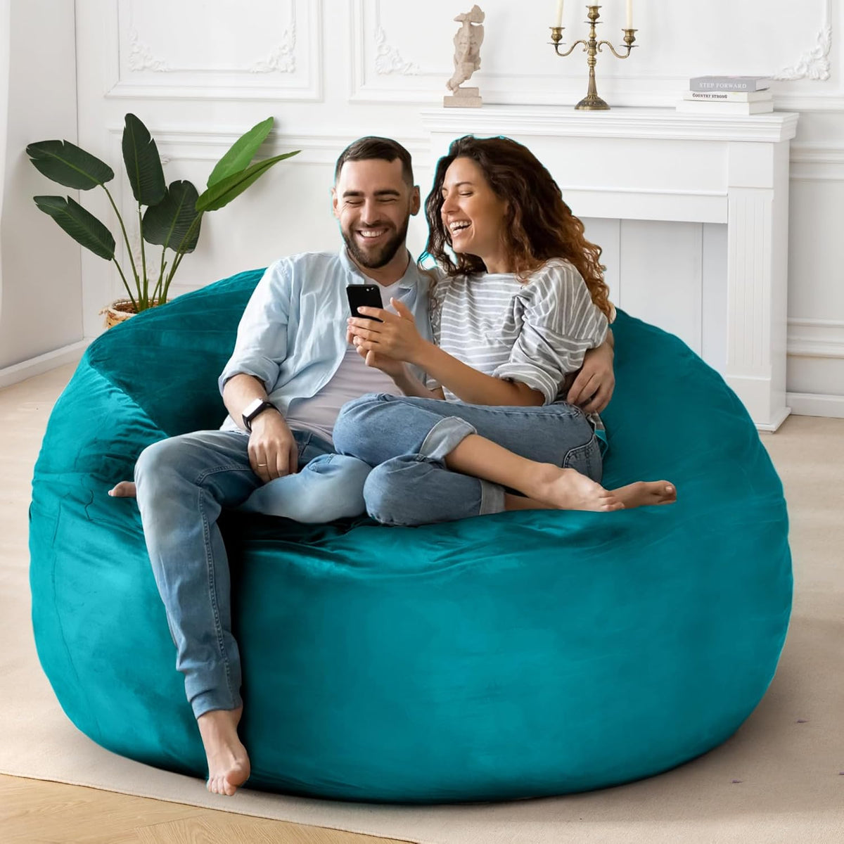 HABUTWAY Bean Bag Chair: Giant 5' Memory Foam Furniture Bean Bag Chairs for Adults with Microfiber Cover 5Ft (Sea Blue)