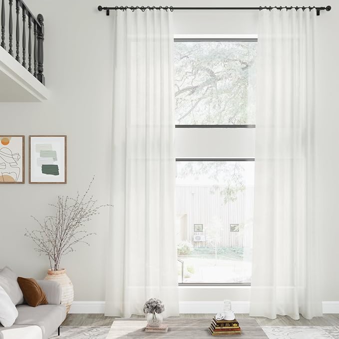 Linen Off White Curtains 132 inch Extra Long