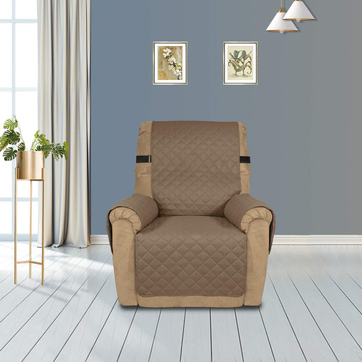 PureFit Reversible Sofa Cover Water Resistant Recliner Couch Cover, Machine Washable Furniture Cover with Adjustable Strap for Dogs, Pets (Recliner, Camel/Ivory)