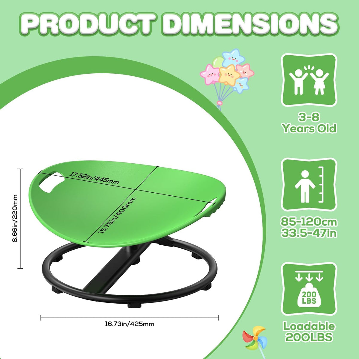 Spinning Chair for Autistic Kids - Safety Handle Sensory Chair for Autistic Children with Non-Slip Design, 3-12 Years Kids Swivel Chairs (Green)