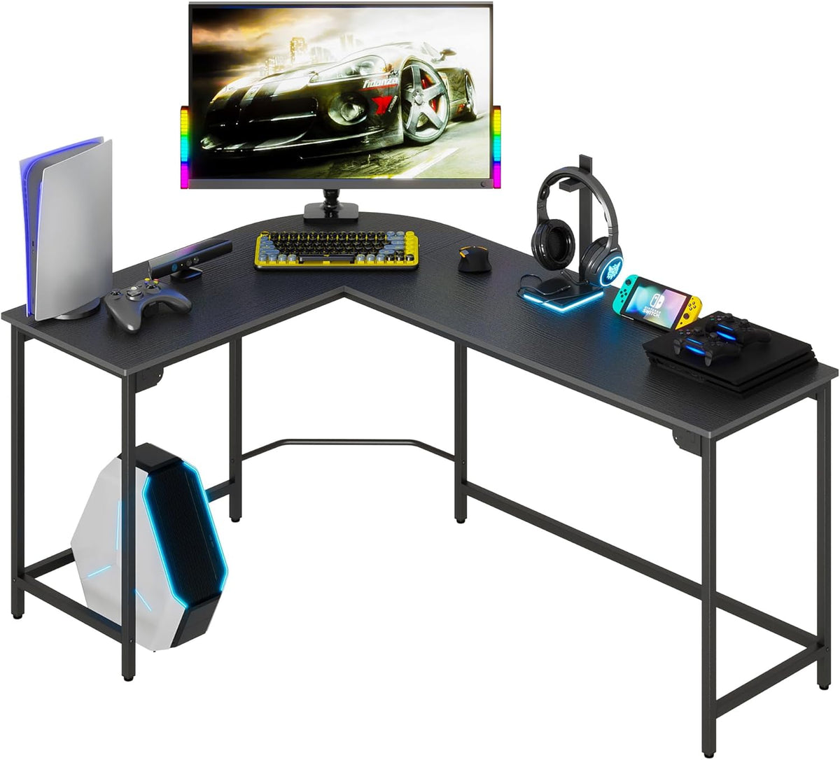 Teraves Modern L Shaped Gaming Desk 66'' Corner Computer Desk for Home Office Gaming Table Study Writing Workstation for Small Space, Easy to Assemble