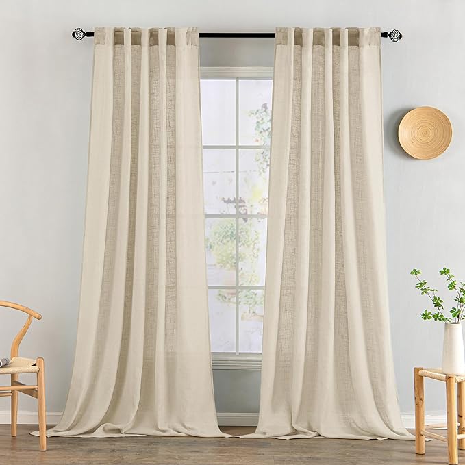 MIULEE Linen Curtains 90 Inch Length 2 Panels