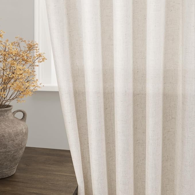 Beige Flax Linen Curtains 84 inches Long