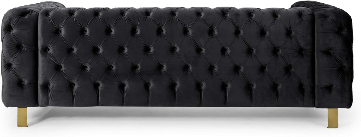 Merax Comfy 3-seat Sofa with Tufted Back and Arm and Gold Iron Legs, Modern Couch for Living Room, Bedroom, Apartment, Office, Black