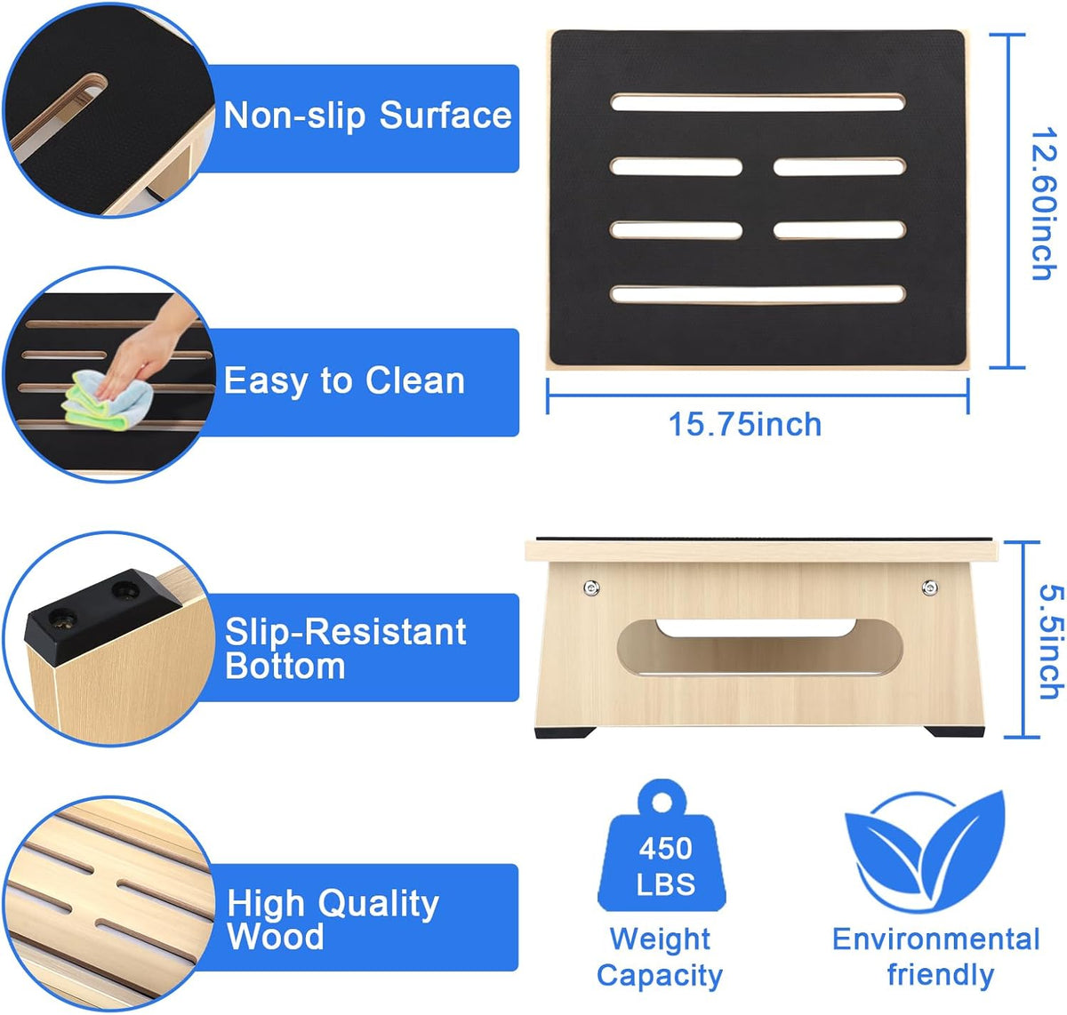 One Step Stool for Adults Seniors with Non-Slip Rubber Stepping Feet, Heavy Duty Platform Step Stools, 5.5 in Portable Bed Steps for High Beds for Bathroom, Bedroom, Kitchen & Bedside Kids Support