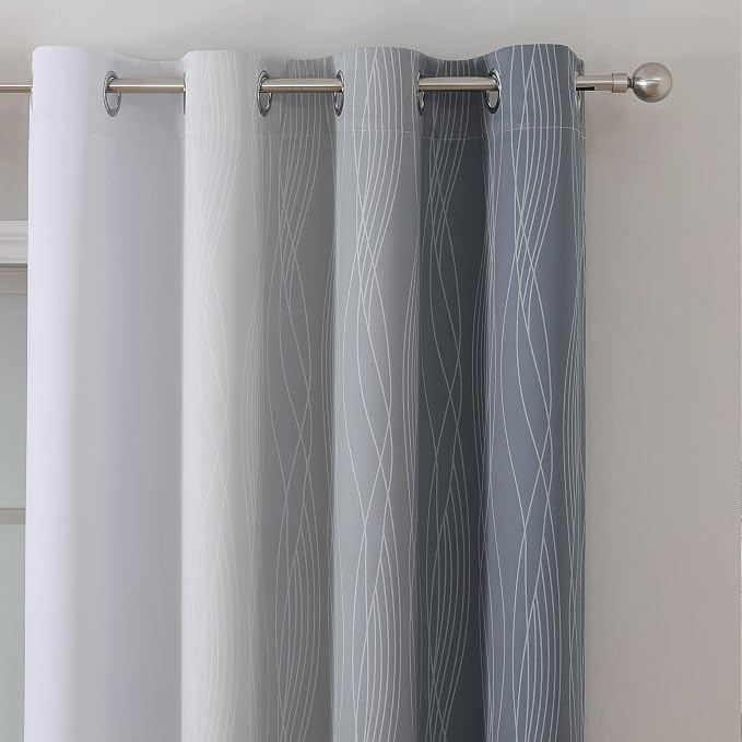 Estelar Textiler Grey and Greyish White Gradient Blackout Curtains 102 Inches