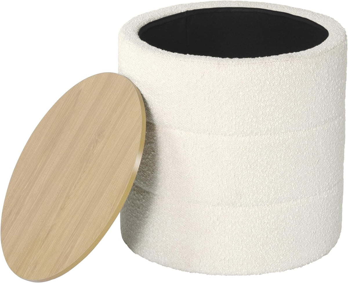 HomePop Channel Storage Ottoman with Wood Top - Cream Boucle
