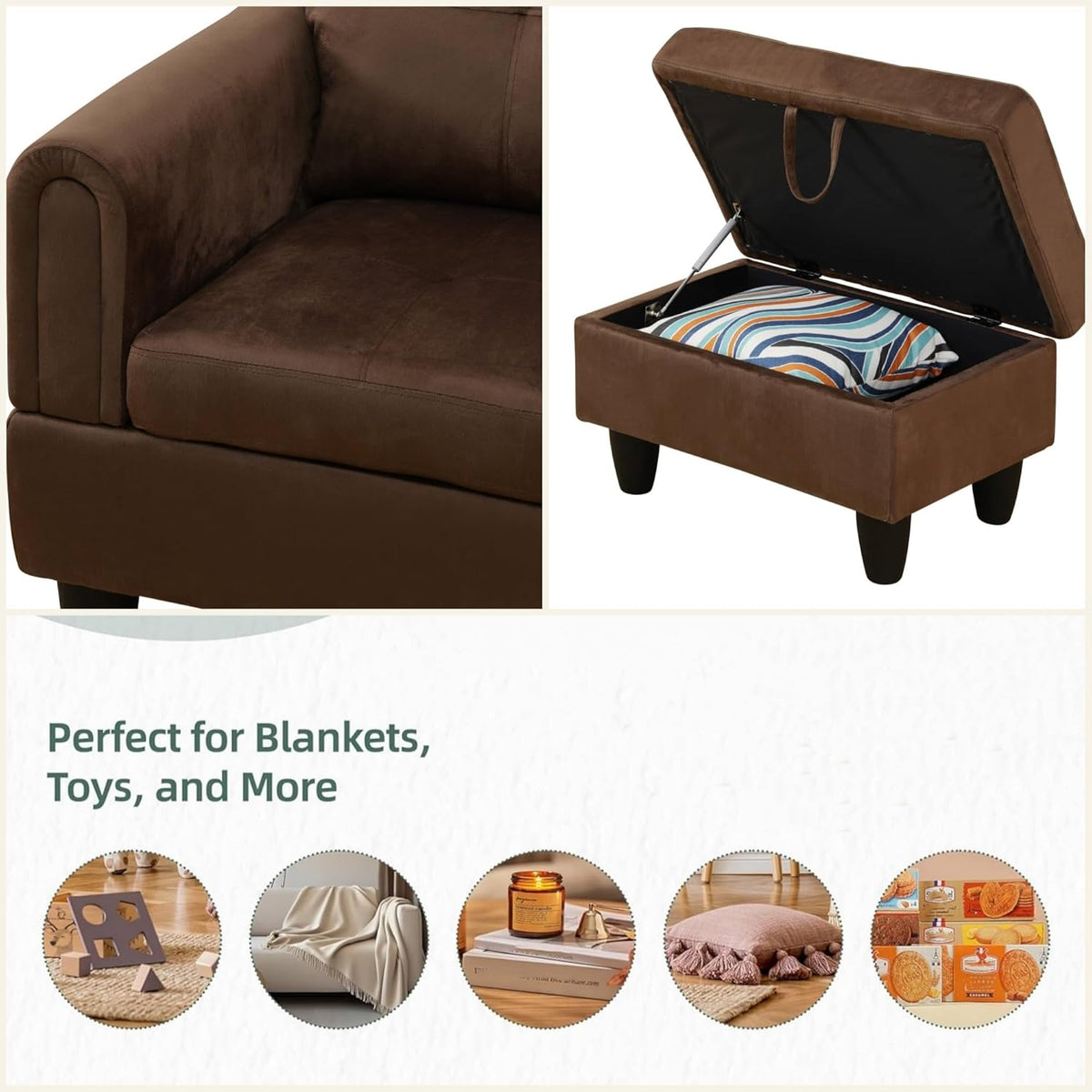L Shaped Sectional Couches for Living Room, Modern Modular Sectional Sofa with Ottoman Storage, Comfy L Shaped Couch with Chaise for Bedroom Apartment Furniture, Brown