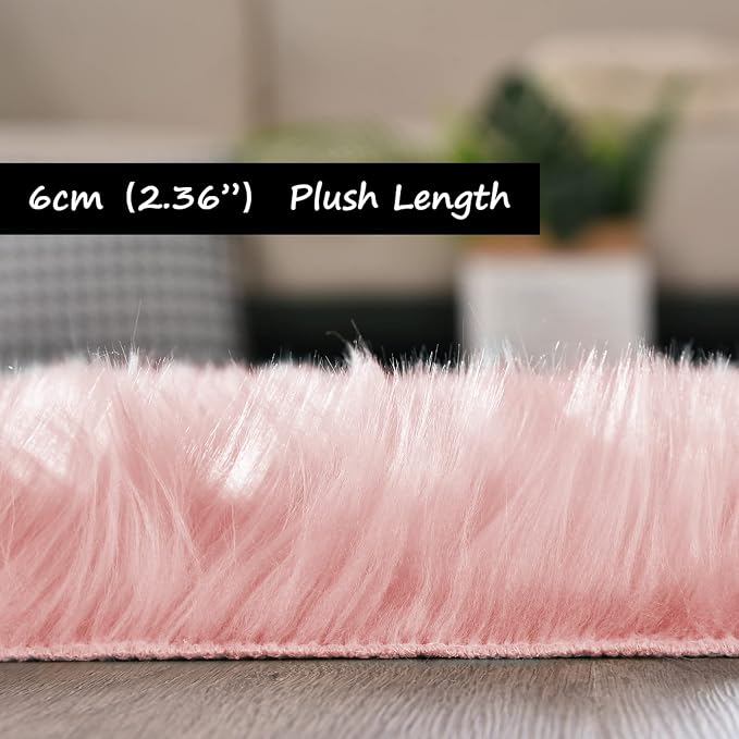 Goolela Pink Faux Sheepskin Fur Rug 4x6 Fluffy Fuzzy Furry Area Rug