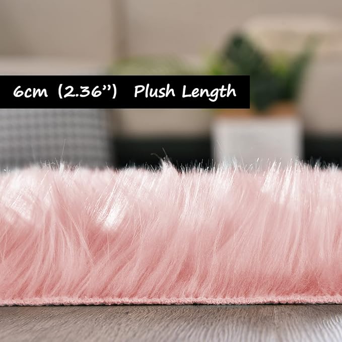 Goolela Pink Fluffy Fuzzy Rug for Girls Bedroom 3x5 Faux Fur Rug Furry Shag