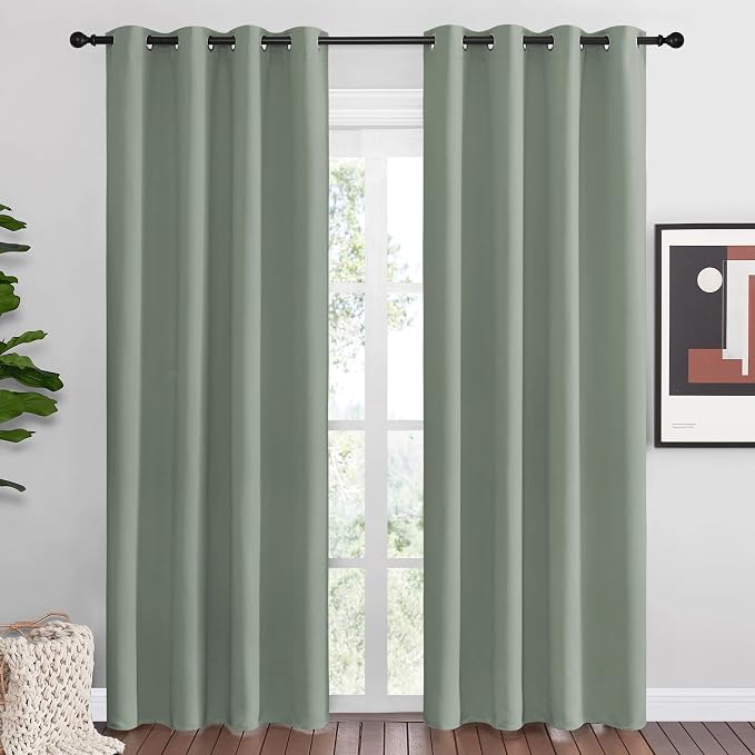 NICETOWN Greyish Green Blackout Curtains 86" Long