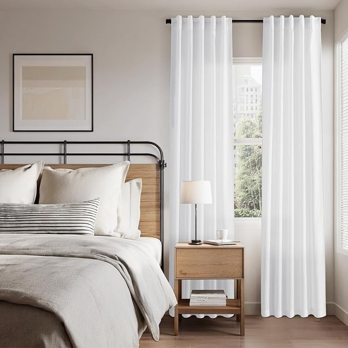 Nanspring Linen White Curtains 45 Inch Length 2 Panels