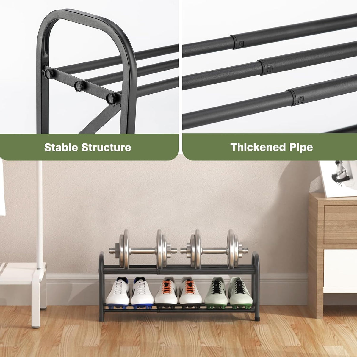 2-Tier Shoe Rack for Closet, 16"-33" Expandable ShoeRack, Adjustable for Entryway Closet Doorway SturdyMetal, Black