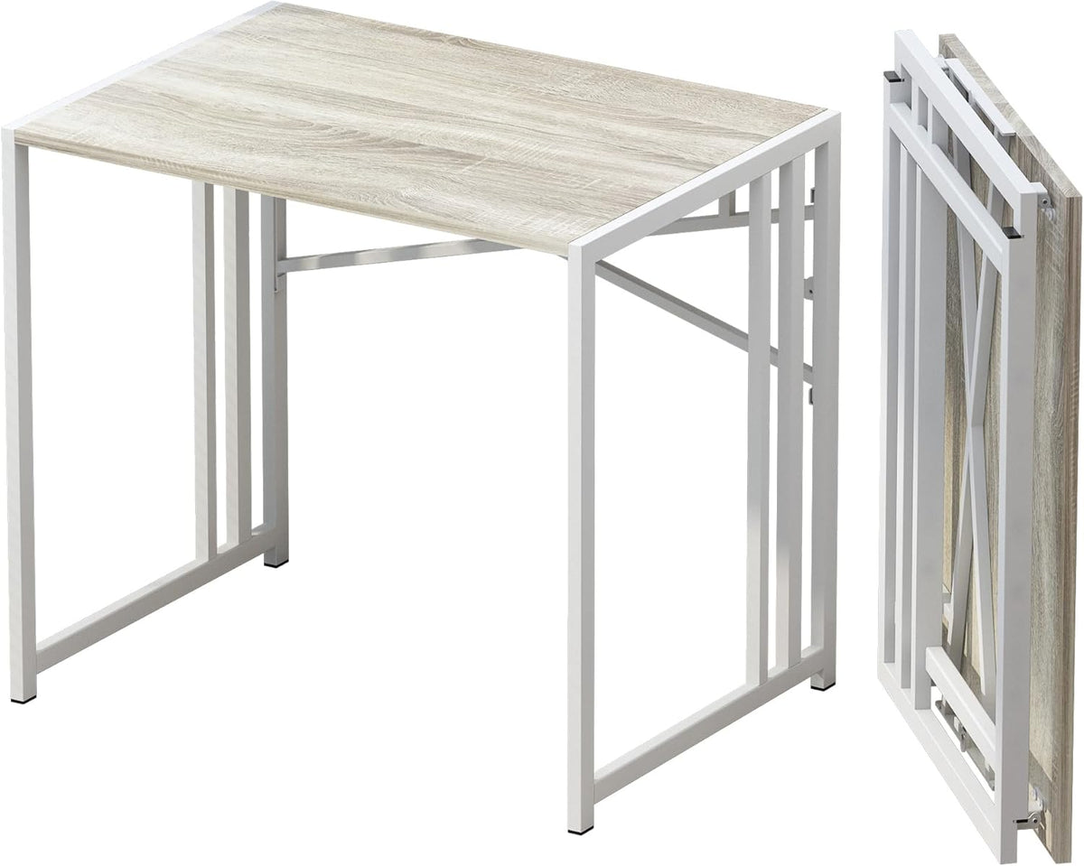Small Folding Desk 32 inch, No Assembly Required Small Office Desk, Writing Gaming Computer Camping Desk, Beige