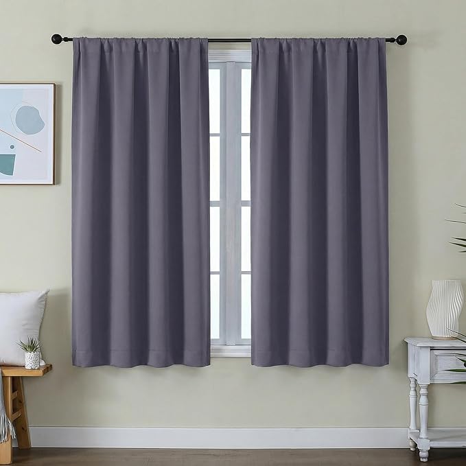 Simplebrand Ava Greyish Purple Short Blackout Curtains