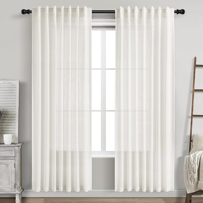 Nanspring Beige White Linen Curtains